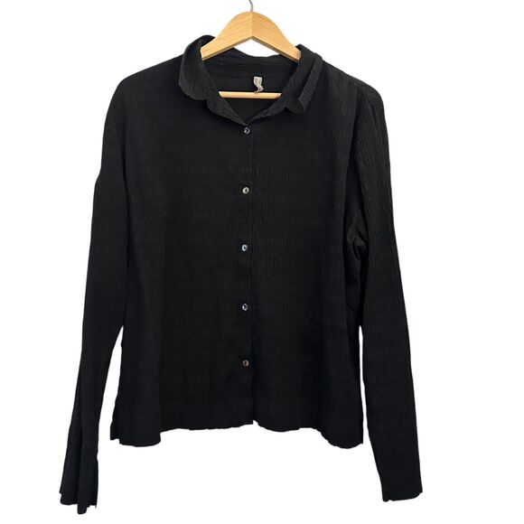 Hanna Andersson Women's Black Gauzy Pearl Button Up Blouse Size 14 - Picture 1 of 8